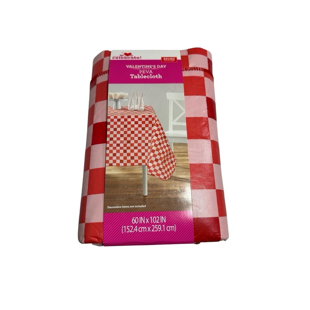 celebrate valentines peva tablecloth reusable 60X102 rectangle inches red pink‎